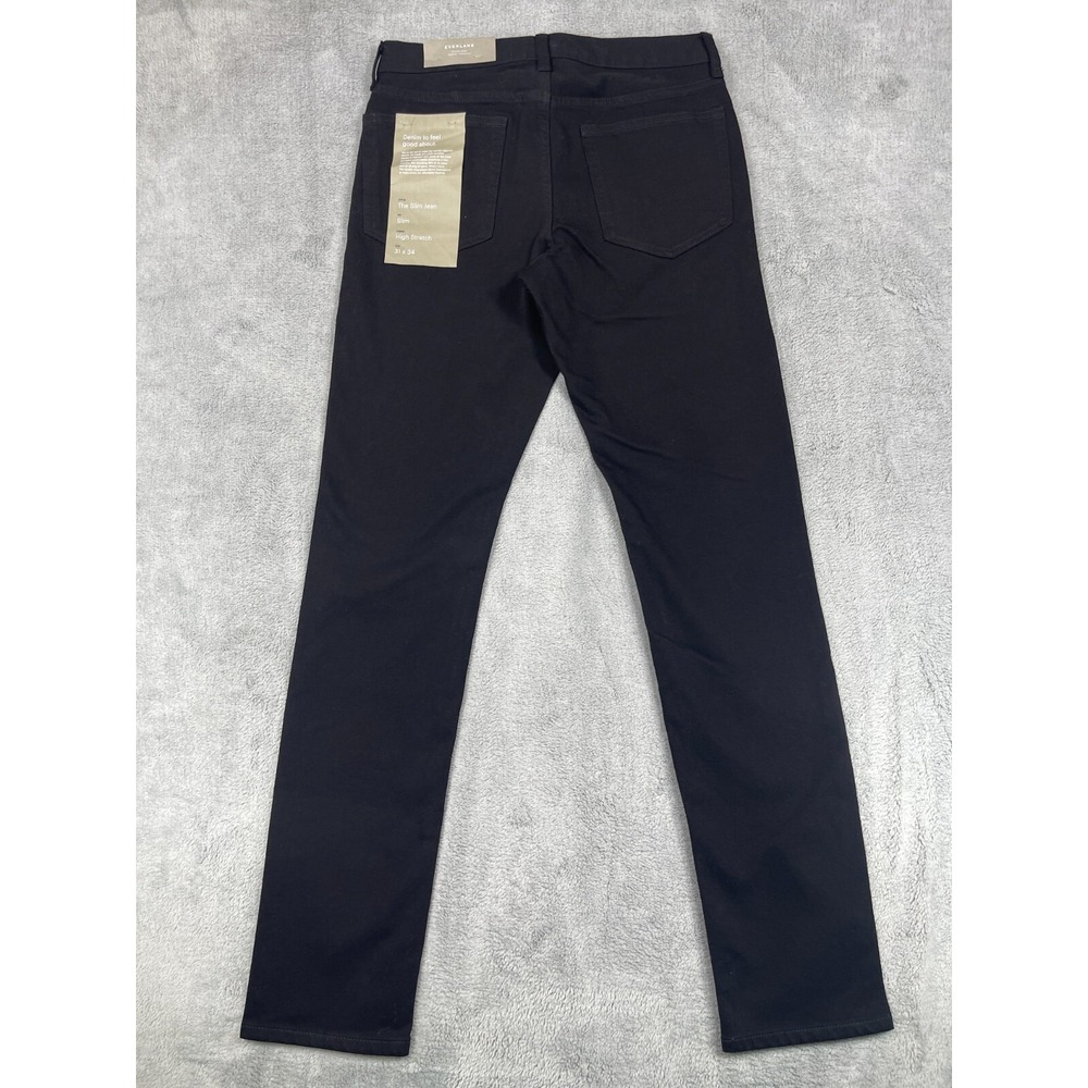 Everlane Uniform Jeans Mens 31x34 Black CottonStraight Stretch 4-Way Slim Fit - Picture 2 of 11